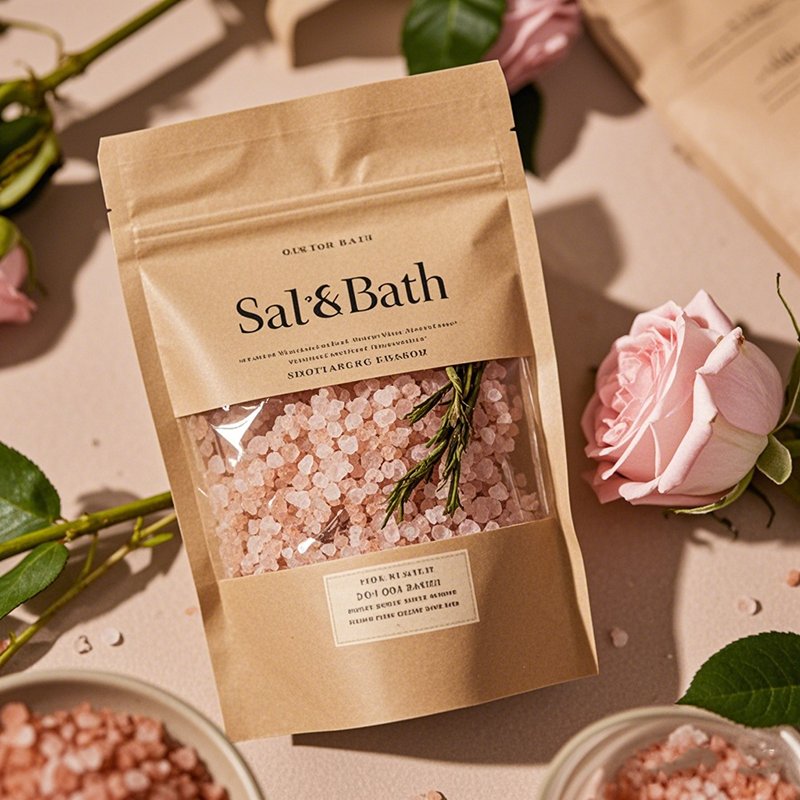 Custom Recyclable Printed Logo Zip Lock Seal Kraft Paper Stand Up Pouch Skin Salt Baths Packaging Bags With Window