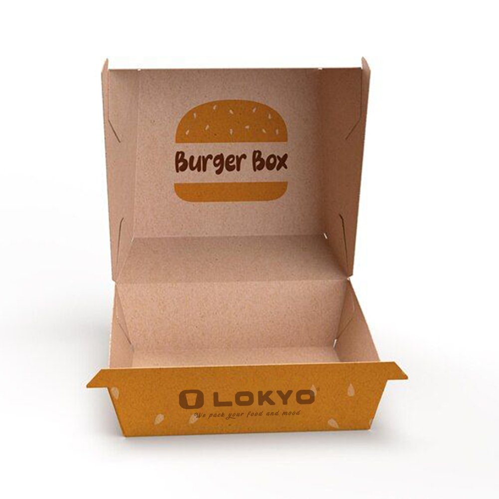 LOKYO Eco friendly degradable kraft paper fast food packaging container custom takeaway fried chicken french fries burger box