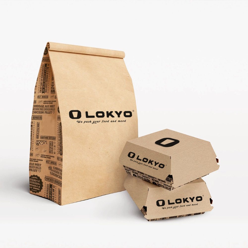 LOKYO Eco friendly degradable kraft paper fast food packaging container custom takeaway fried chicken french fries burger box