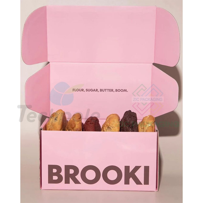 Customized Logo Printing Cookie Packaging Box Pink Paper Cookie Box Packing Single Cookie Box