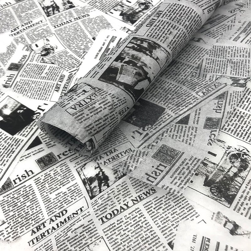 Customised Retro English Newspaper Printed Tissue Paper Flowers Wrapping Gifts Packaging Papers