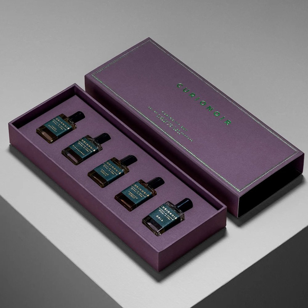 Custom Purple Luxury Rigid Cardboard Perfume Packaging Paper Drawer Gift Box With Tray