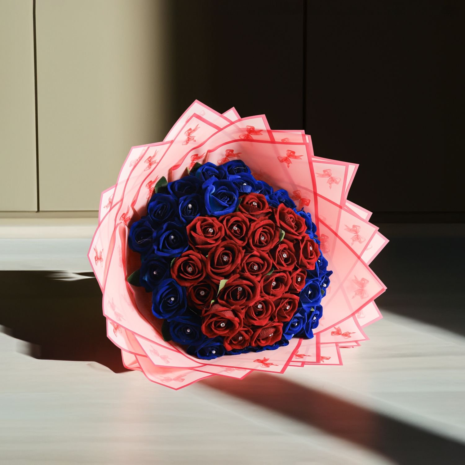 2024 New Arrival 58*58cm/pcs Bowknot Bowtie Design Printed Flower Wrapping Paper Plastic Waterproof Flower Packaging Paper