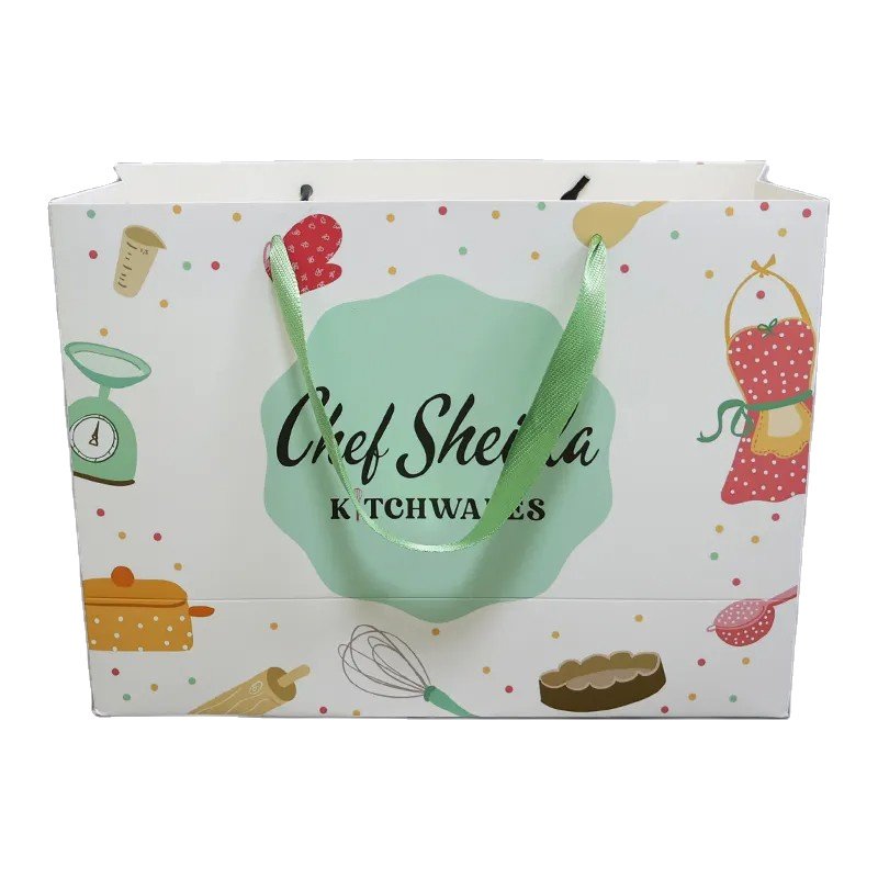 Wholesale Custom Printed Brand Logo Luxury Gift Pink White Black Shopping Packaging Paper Bag With Handles