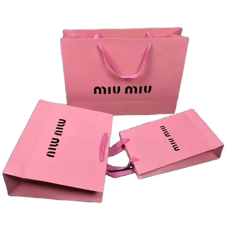 Wholesale Custom Printed Brand Logo Luxury Gift Pink White Black Shopping Packaging Paper Bag With Handles
