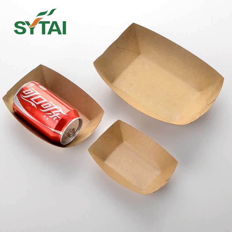 Disposable Kraft Containers Food Tray Boat Tray Cardboard Food Carriers Chips Snacks Takeaway Kraft Paper 50000pcs ISO9001