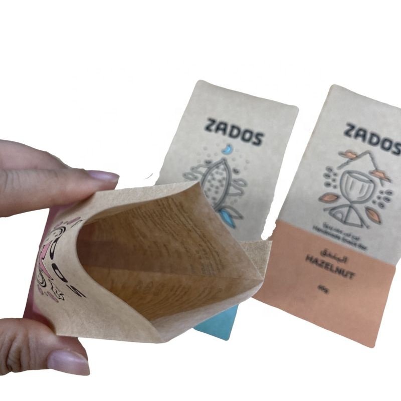 Brown Kraft Paper PLA Compostable Pouches Snack Bar Packaging Custom Full Colors Printed Biodegradable Sachet