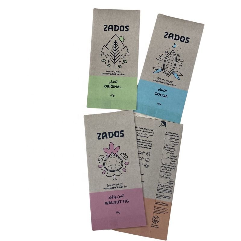Brown Kraft Paper PLA Compostable Pouches Snack Bar Packaging Custom Full Colors Printed Biodegradable Sachet