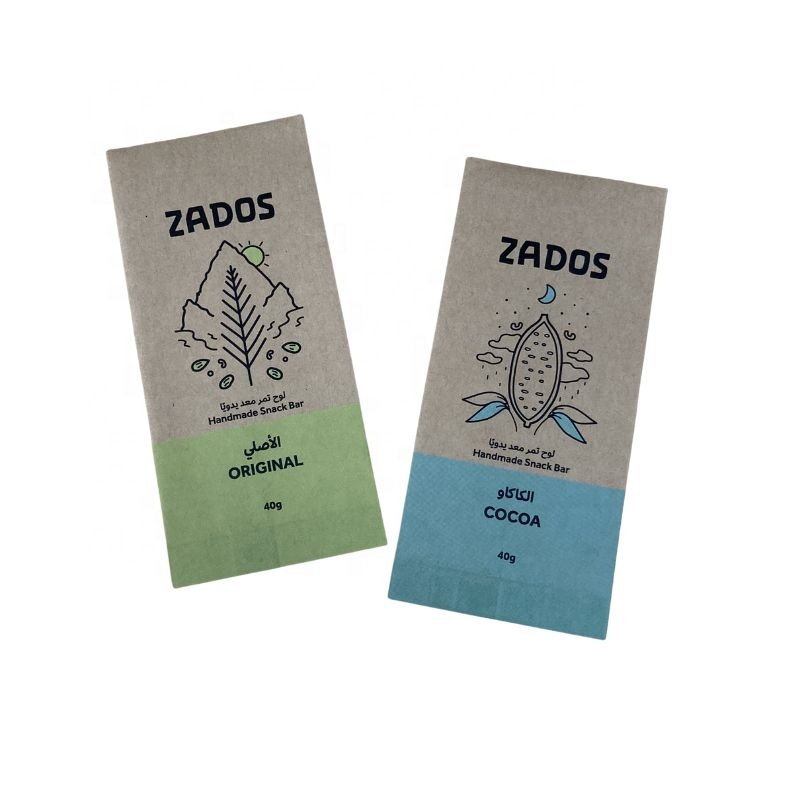 Brown Kraft Paper PLA Compostable Pouches Snack Bar Packaging Custom Full Colors Printed Biodegradable Sachet