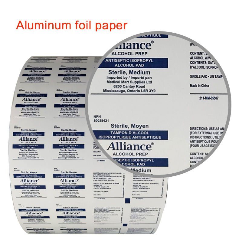 Printed Alcohol Prep Pad bzk Swab Aluminum Foil Paper Packaging Heat Sealing Film In Roll Laminated Foil Paper