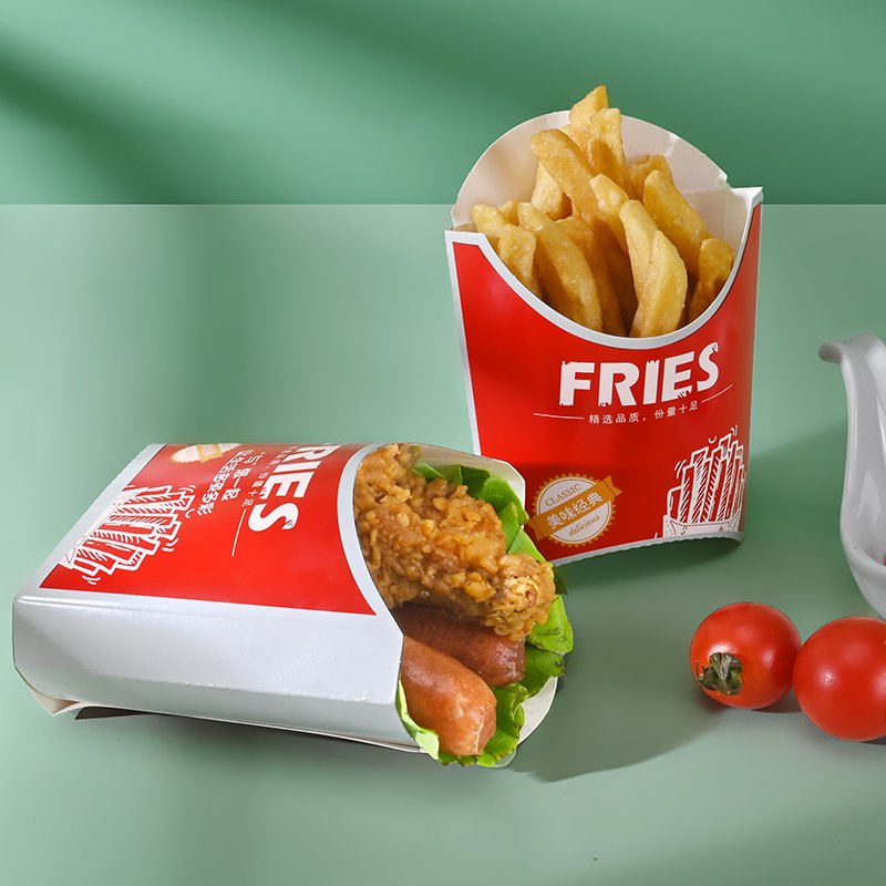 China Factory Wholesales White card Colorful Printingpaper Packaging Paper Food Grade French Fries Take Away Box