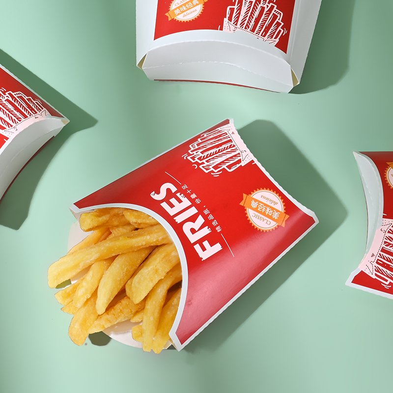 China Factory Wholesales White card Colorful Printingpaper Packaging Paper Food Grade French Fries Take Away Box