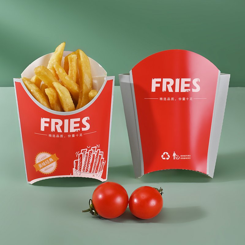 China Factory Wholesales White card Colorful Printingpaper Packaging Paper Food Grade French Fries Take Away Box
