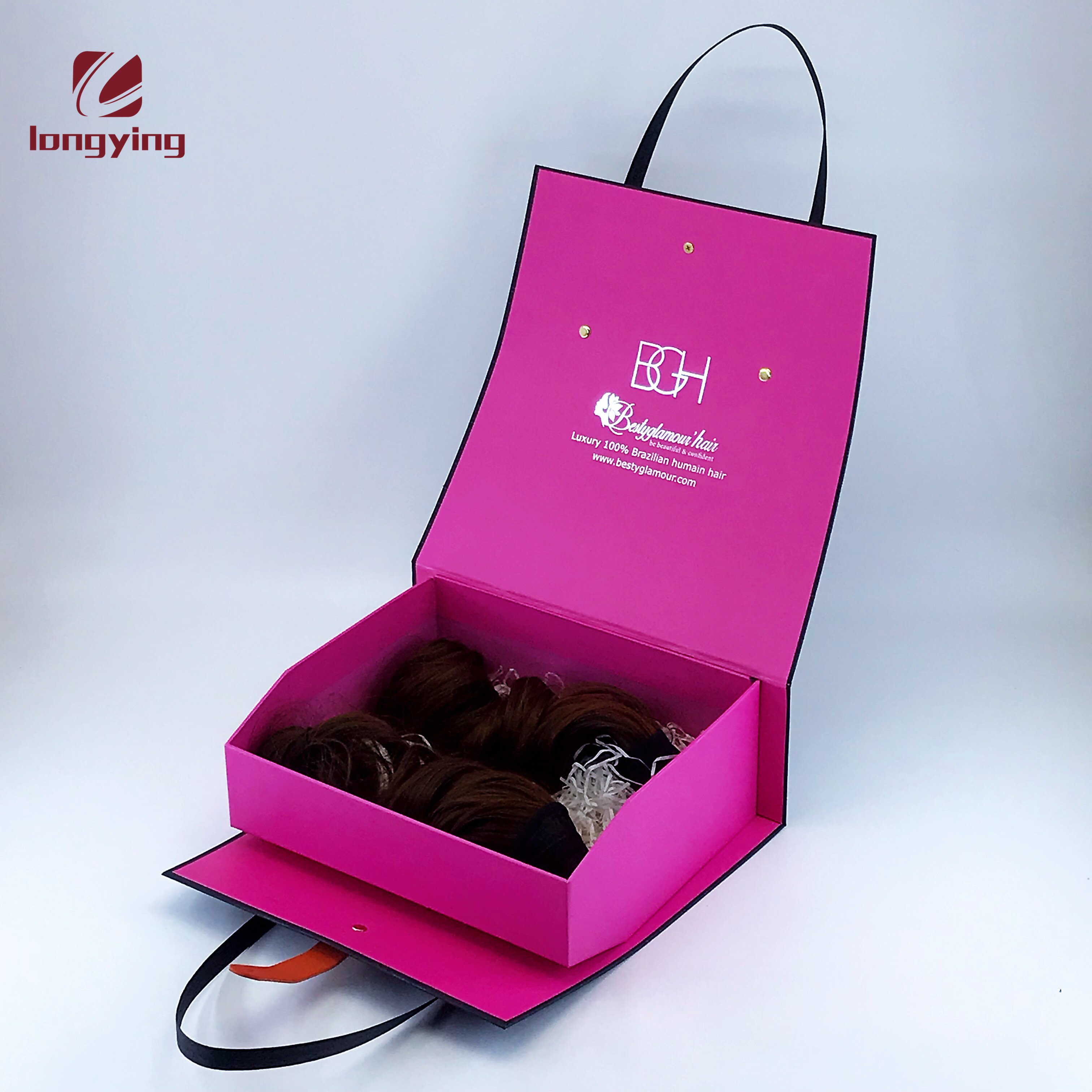 free design custom luxury fashion cardboard box with handles bag for human hair wig human hair hair extension packaging