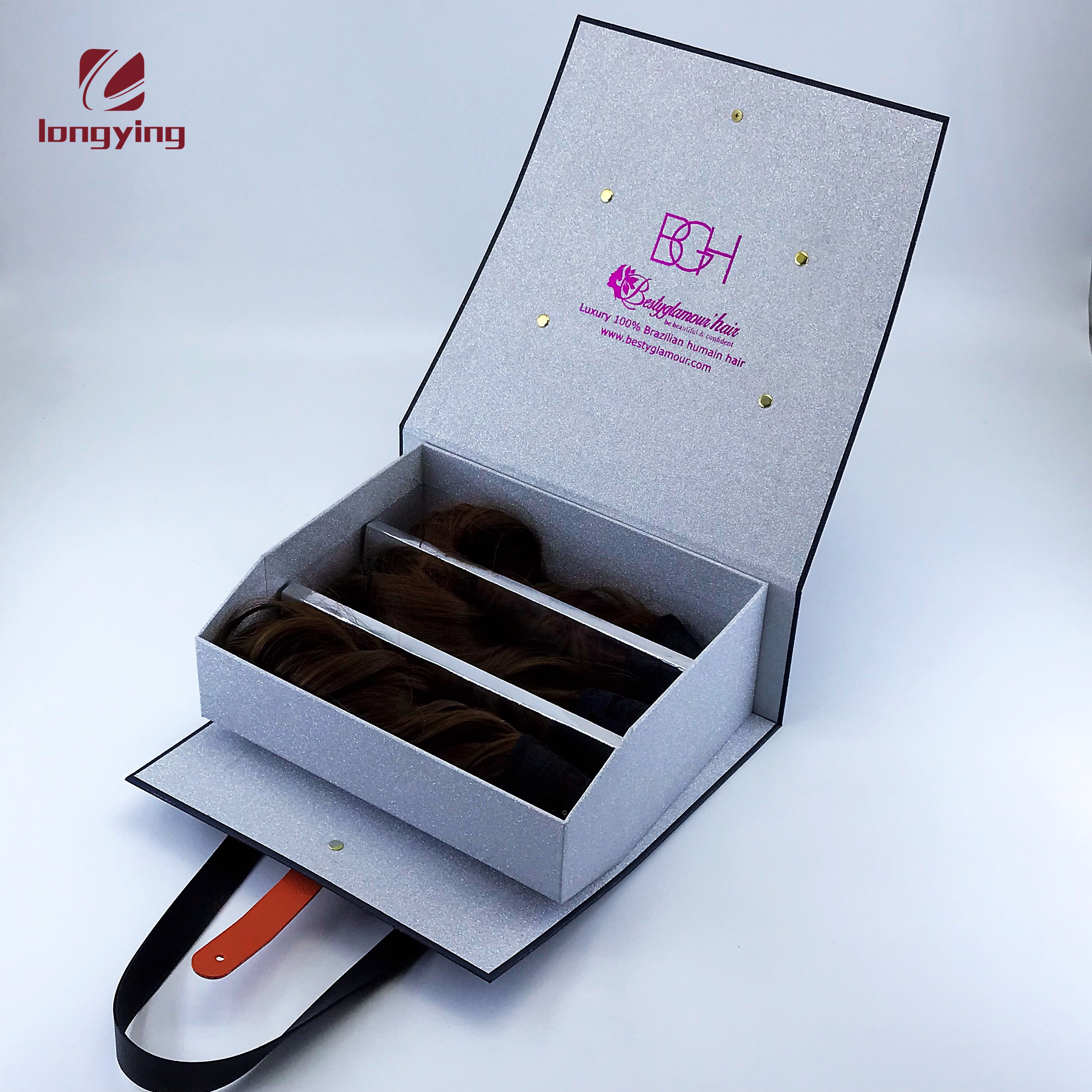 free design custom luxury fashion cardboard box with handles bag for human hair wig human hair hair extension packaging