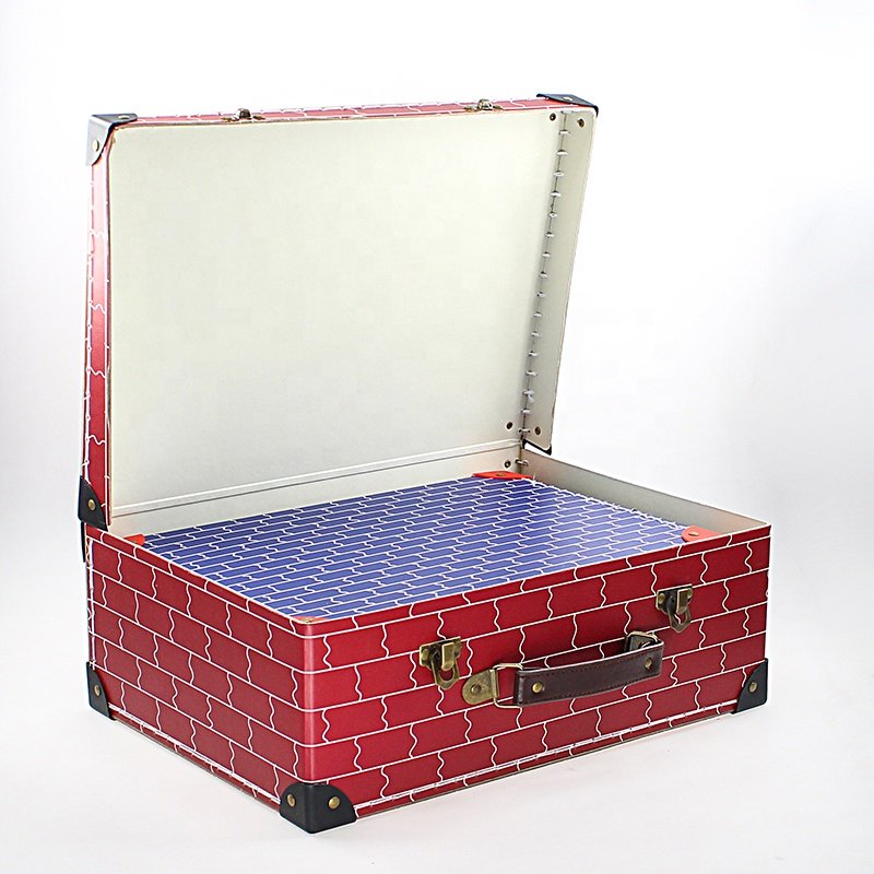 Custom kraft packaging carton paper cardboard suitcase sets gift box with metal handle