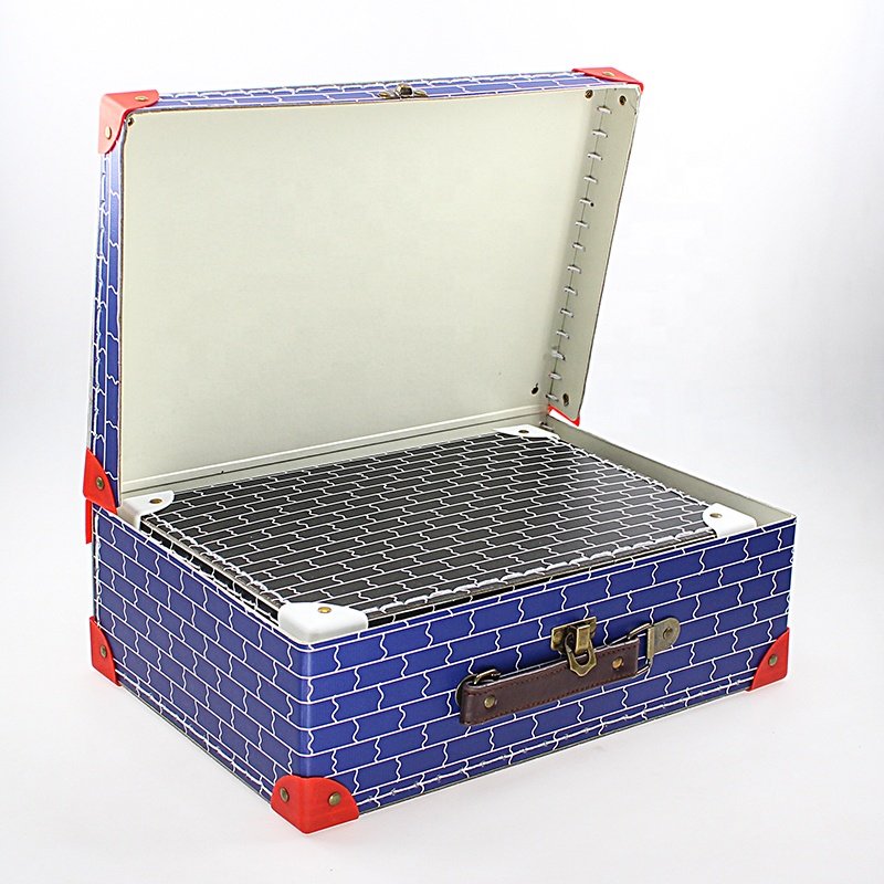 Custom kraft packaging carton paper cardboard suitcase sets gift box with metal handle