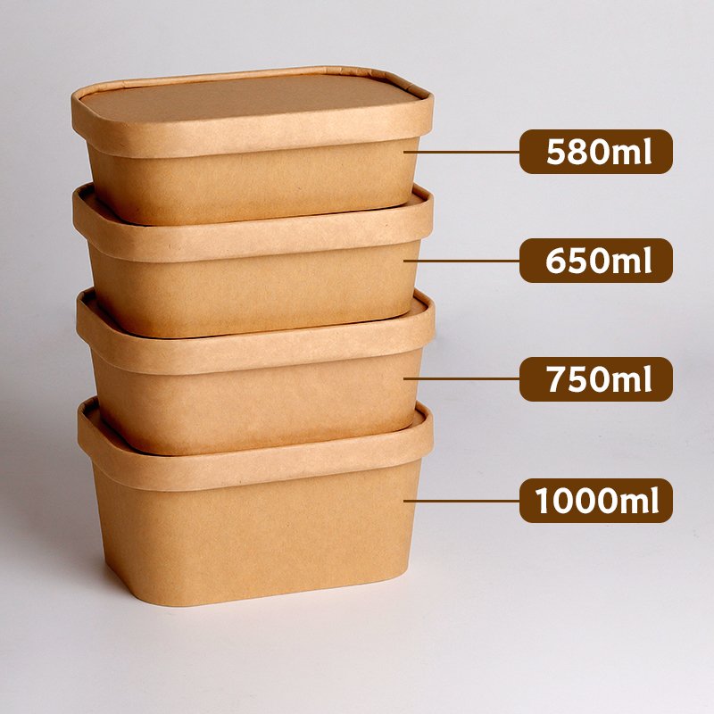 Disposable Rectangle Shape Salad Bowl Cake Plate Gold Foil Embossed Matt Laminated Made Pulp Bagasse Paper Cardboard Food