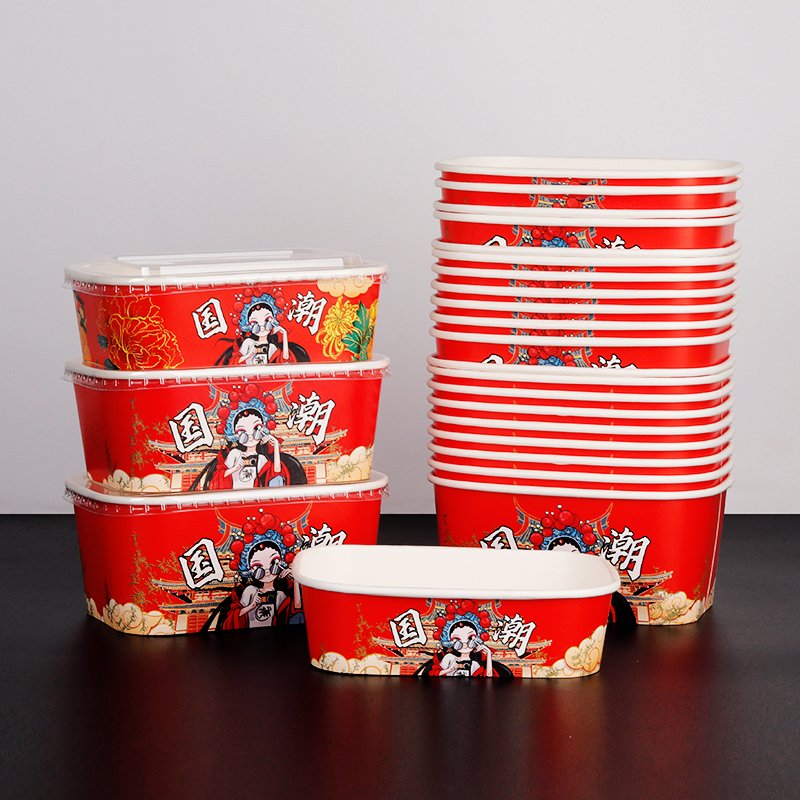 Disposable Rectangle Shape Salad Bowl Cake Plate Gold Foil Embossed Matt Laminated Made Pulp Bagasse Paper Cardboard Food