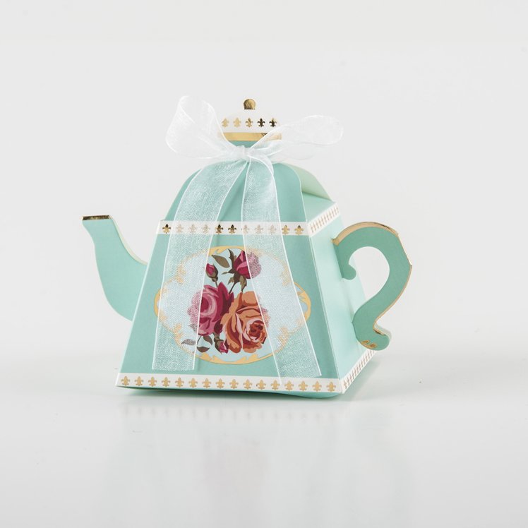 2017 hot sale kettle shape luxury wedding favor gift candy box with silk ribbon