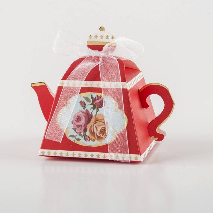 2017 hot sale kettle shape luxury wedding favor gift candy box with silk ribbon