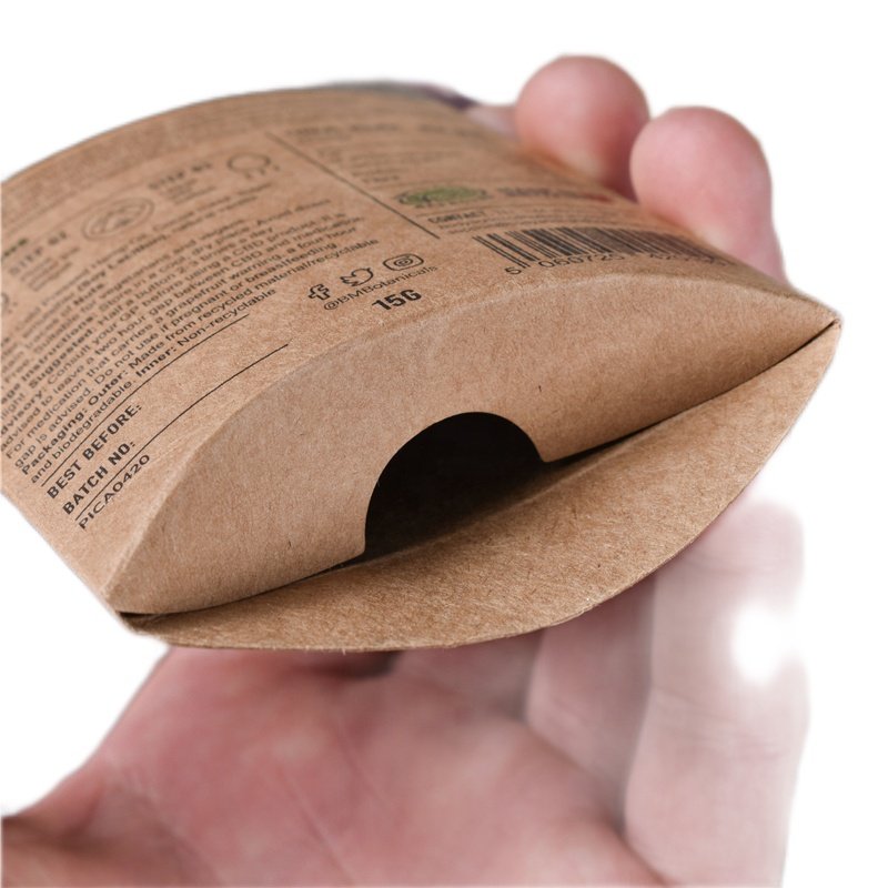 Custom Logo Unique Design Pillow Shape Small Brown Craft Kraft Paper Pillow Box For Tea Samples Packaging