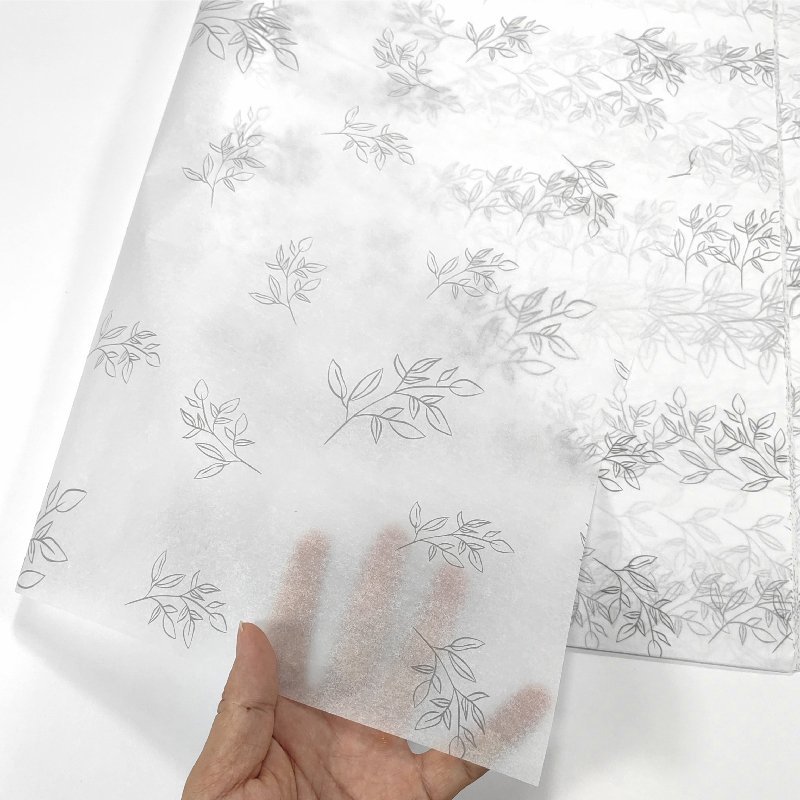 Fresh And Elegant Design Light Grey Eucalyptus Leaf T-shirt Gift Packaging Tissue Paper