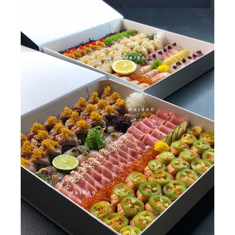 Custom Printed Black Magnetic Closure Sushi Box Packaging Luxury Disposable Sushi Takeout Box Eco Friendly Kraft Food Container