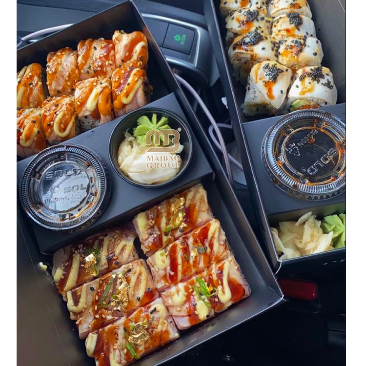 Custom Printed Black Magnetic Closure Sushi Box Packaging Luxury Disposable Sushi Takeout Box Eco Friendly Kraft Food Container