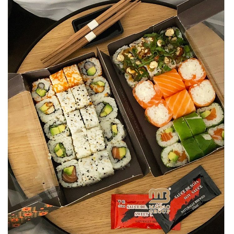 Custom Printed Black Magnetic Closure Sushi Box Packaging Luxury Disposable Sushi Takeout Box Eco Friendly Kraft Food Container