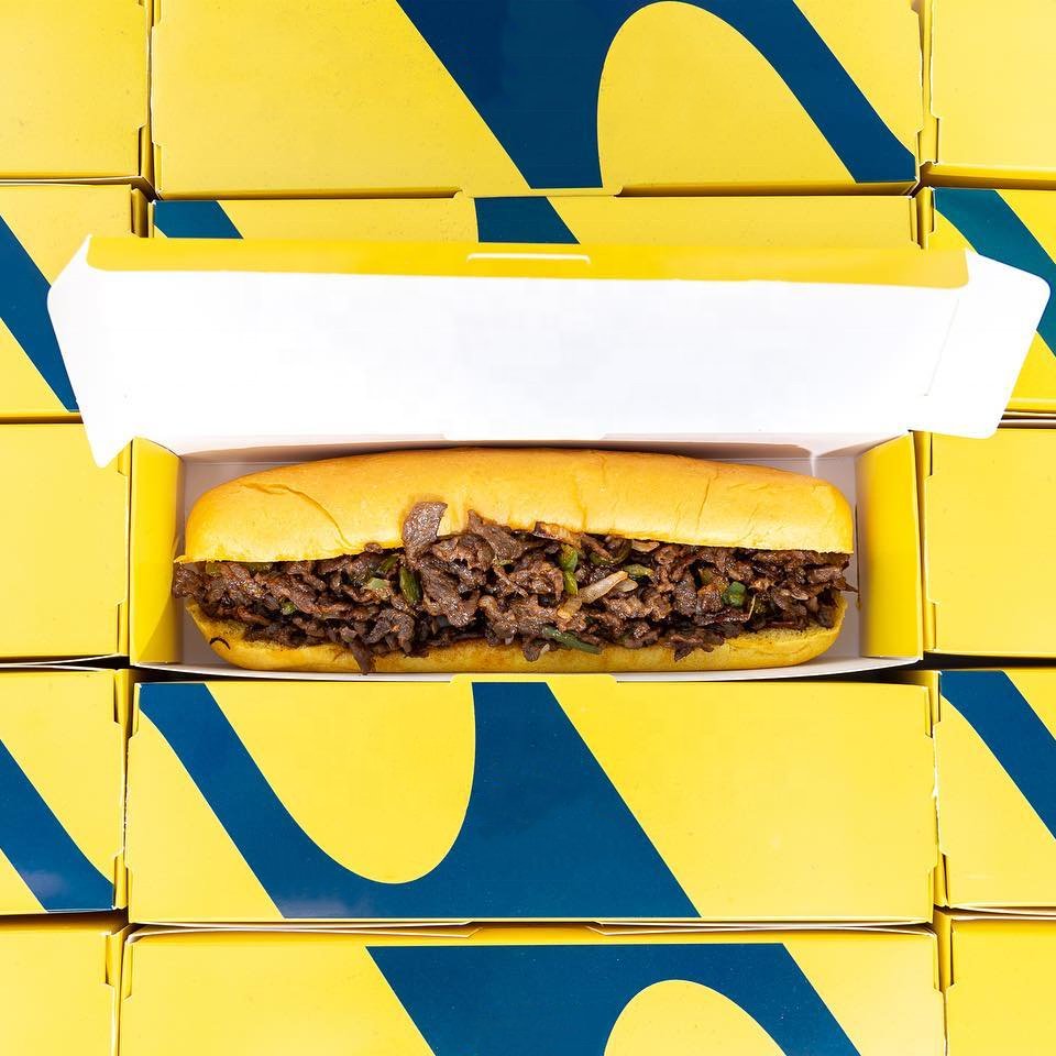 Custom Logo Printed Hot Dog Box Large Packaging Paper Box Biodegradable Long Burger Containers Sandwich Packaging Box
