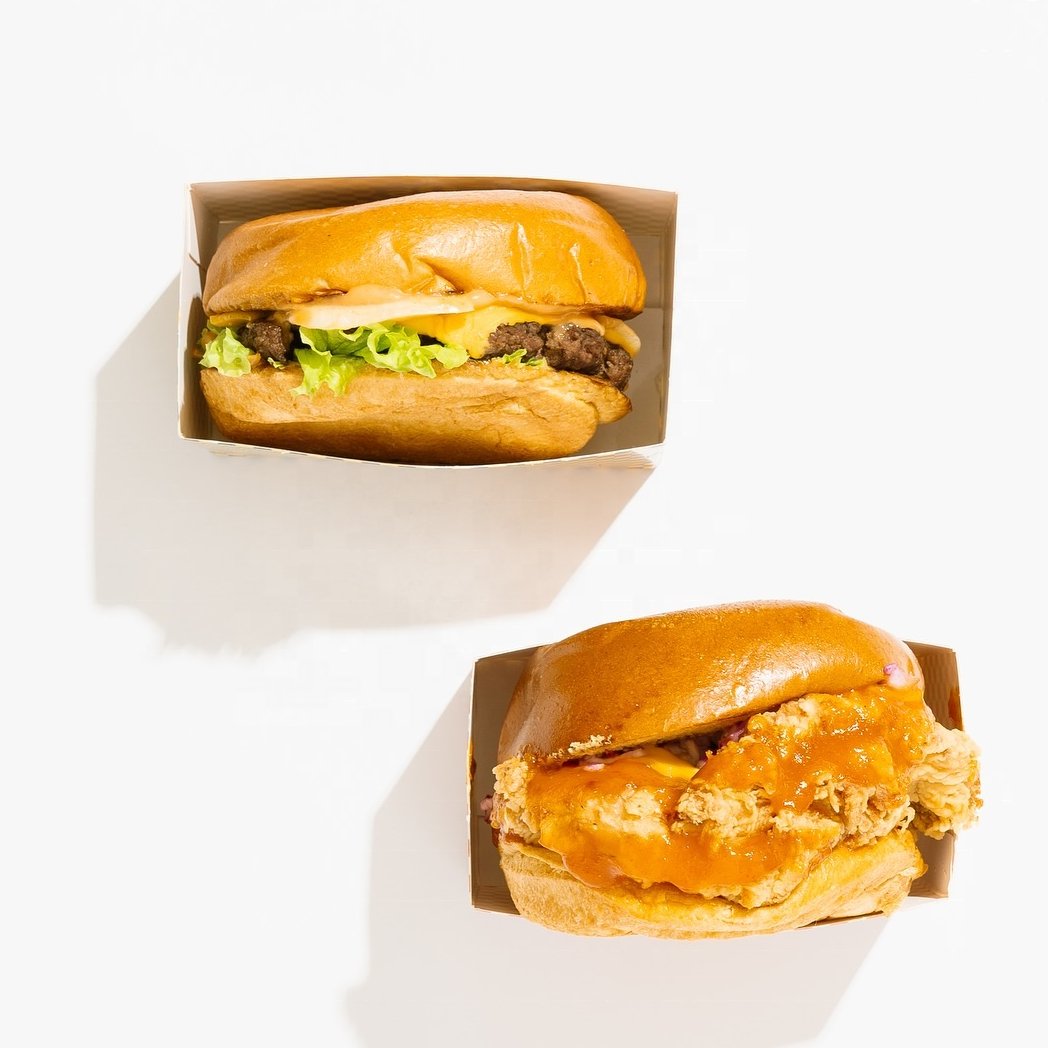 Custom Logo Printed Hot Dog Box Large Packaging Paper Box Biodegradable Long Burger Containers Sandwich Packaging Box