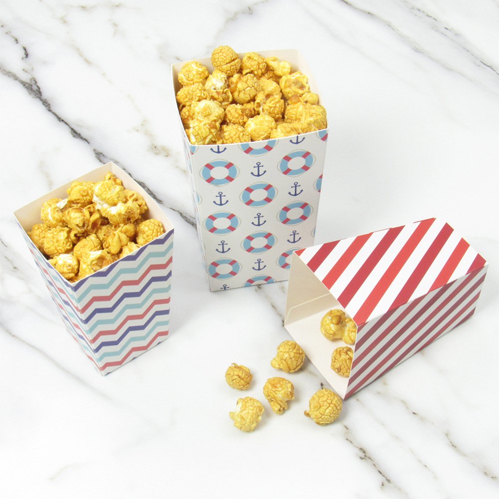 In Stock Customizable Theater Party Size Wave Stripes Folding Disposable Food Packaging Popcorn Paper Box