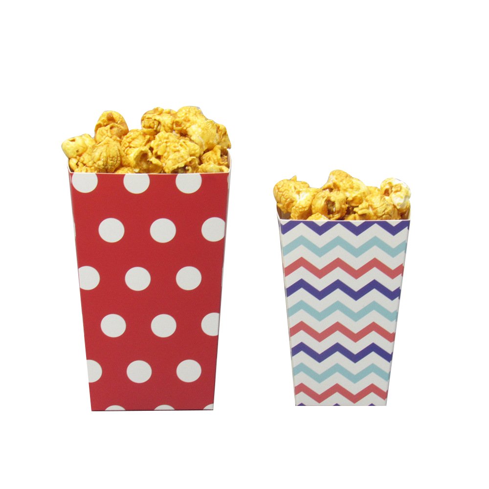 In Stock Customizable Theater Party Size Wave Stripes Folding Disposable Food Packaging Popcorn Paper Box