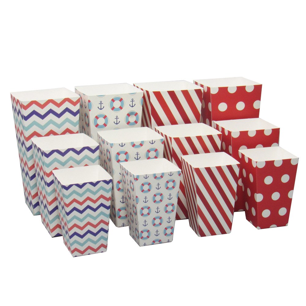 In Stock Customizable Theater Party Size Wave Stripes Folding Disposable Food Packaging Popcorn Paper Box