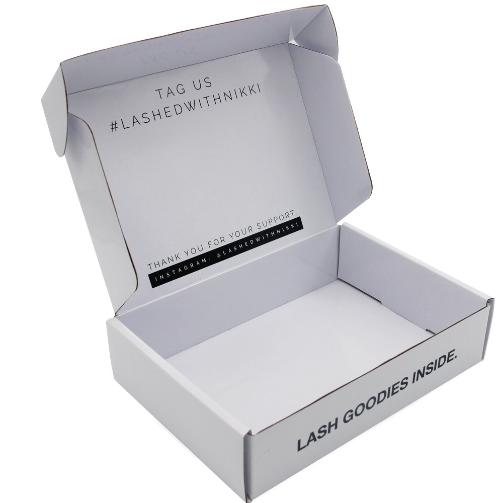 Custom logo printed fake false eyelashes box packaging folding white corrugated mailer box for packiging