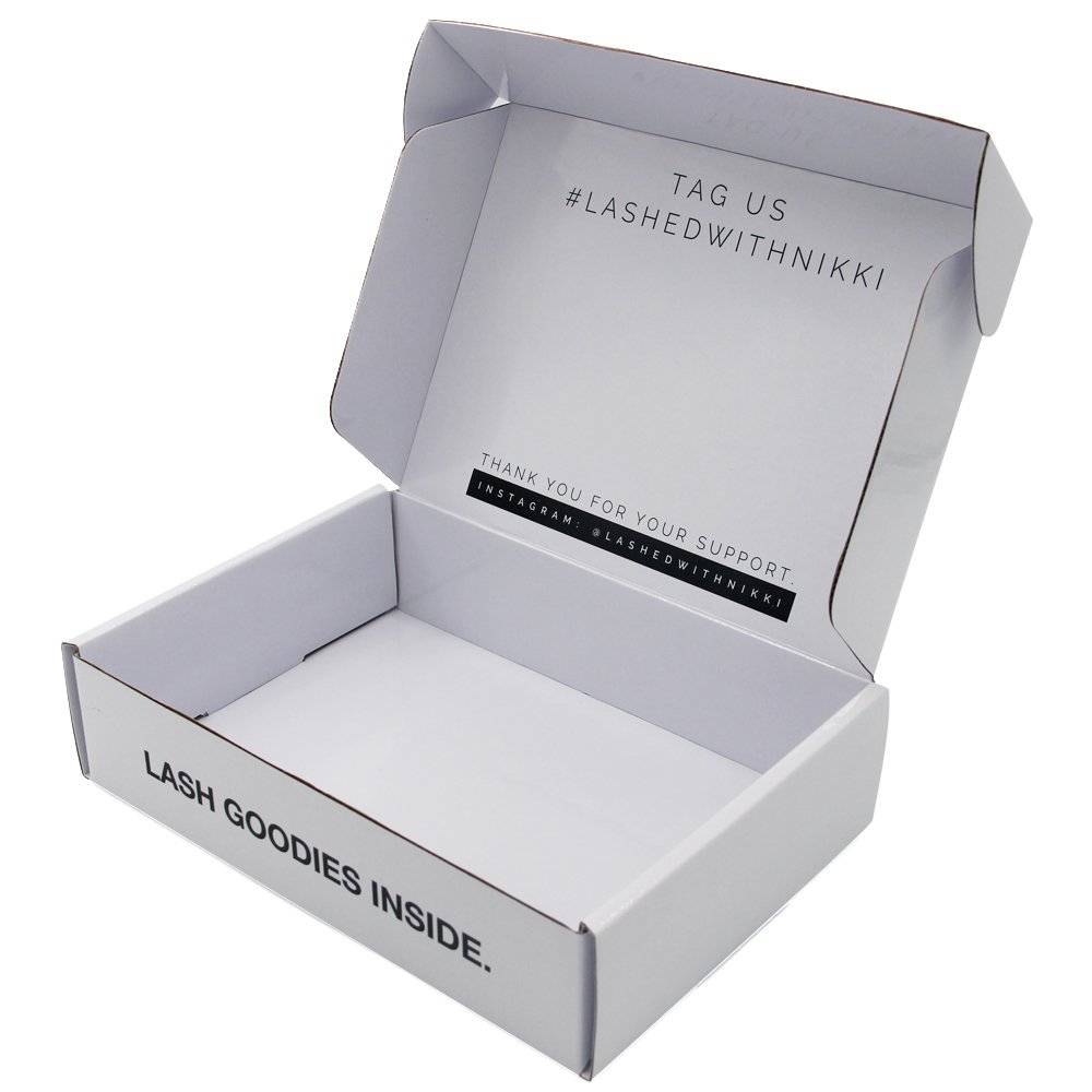Custom logo printed fake false eyelashes box packaging folding white corrugated mailer box for packiging