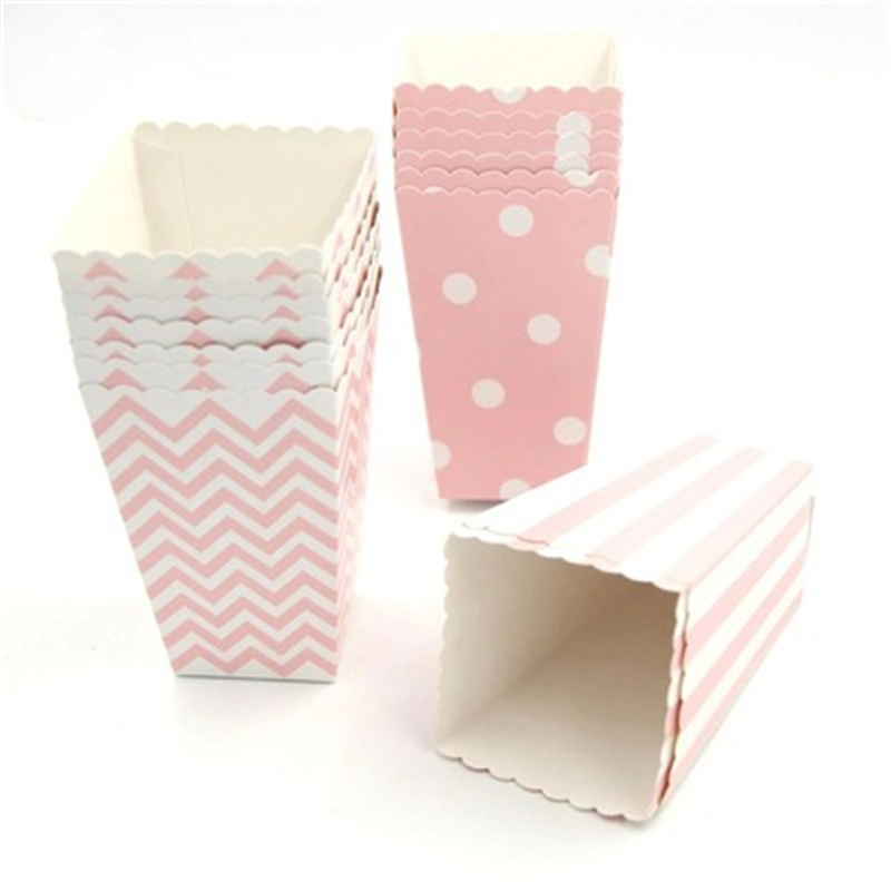 Pink Dot Wave Striped Paper Popcorn Box Pop Corn Candy Sanck Favor Bag Xmas Wedding Kid Birthday Party Decoration