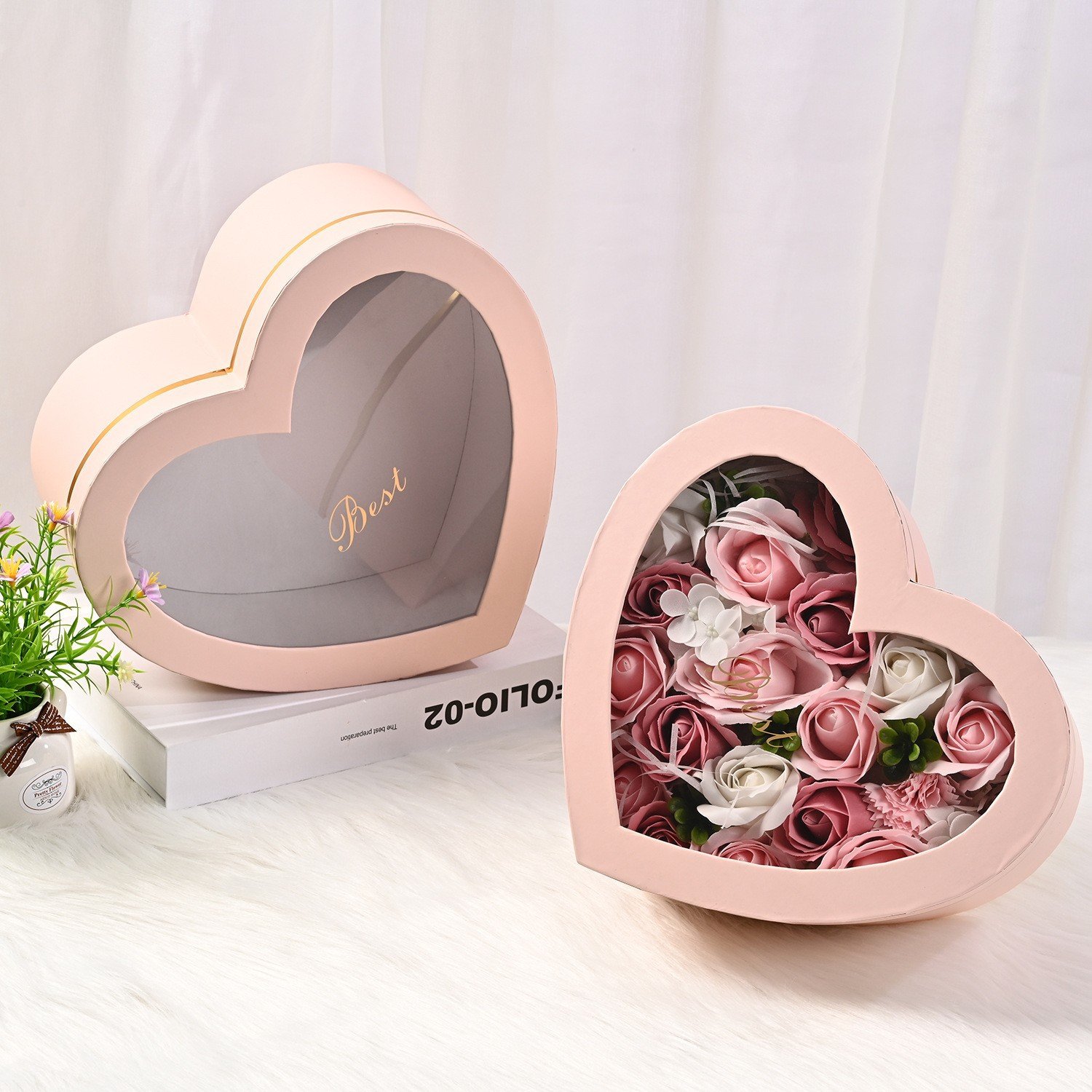 Transparent PVC heart shaped heaven and earth cover universal fruit gift box creative window gift packaging box set wholesale