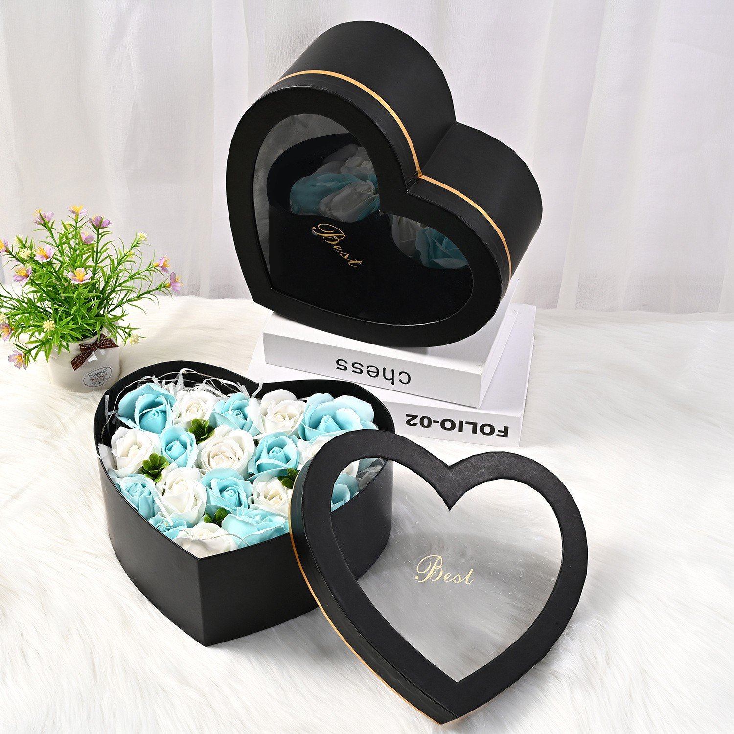 Transparent PVC heart shaped heaven and earth cover universal fruit gift box creative window gift packaging box set wholesale