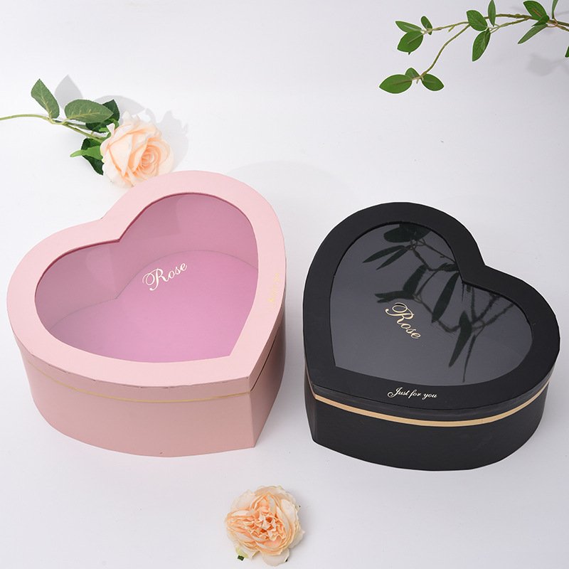Transparent PVC heart shaped heaven and earth cover universal fruit gift box creative window gift packaging box set wholesale
