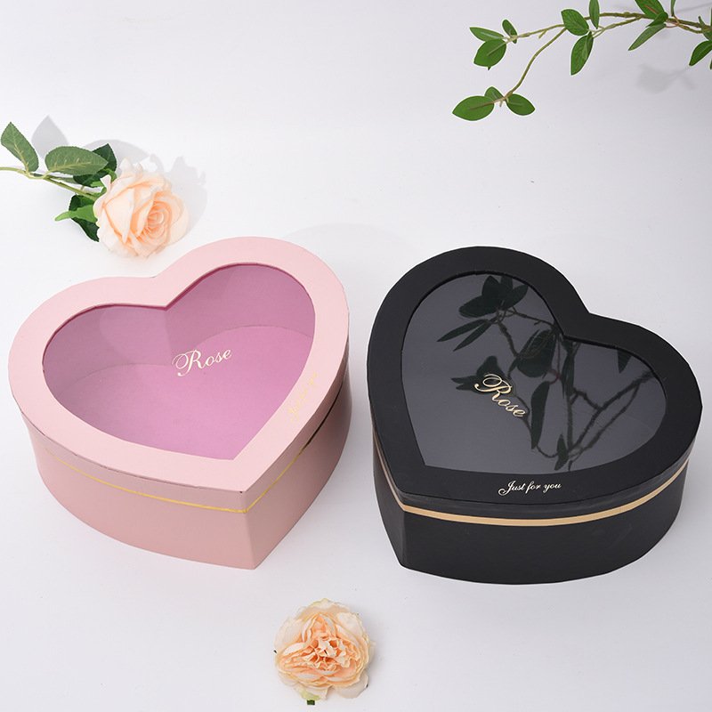 Transparent PVC heart shaped heaven and earth cover universal fruit gift box creative window gift packaging box set wholesale