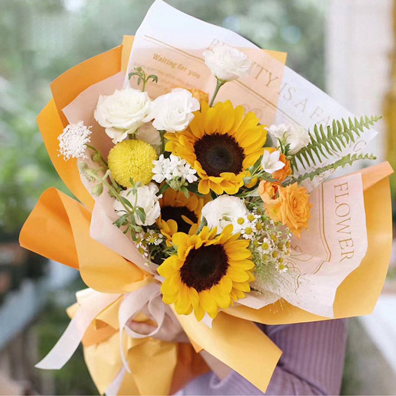 Custom Size Logo Wholesale Flower Bouquet Floral Printed Colored Christmas Gift Folding Roll Waterproof Mailer Packaging Paper