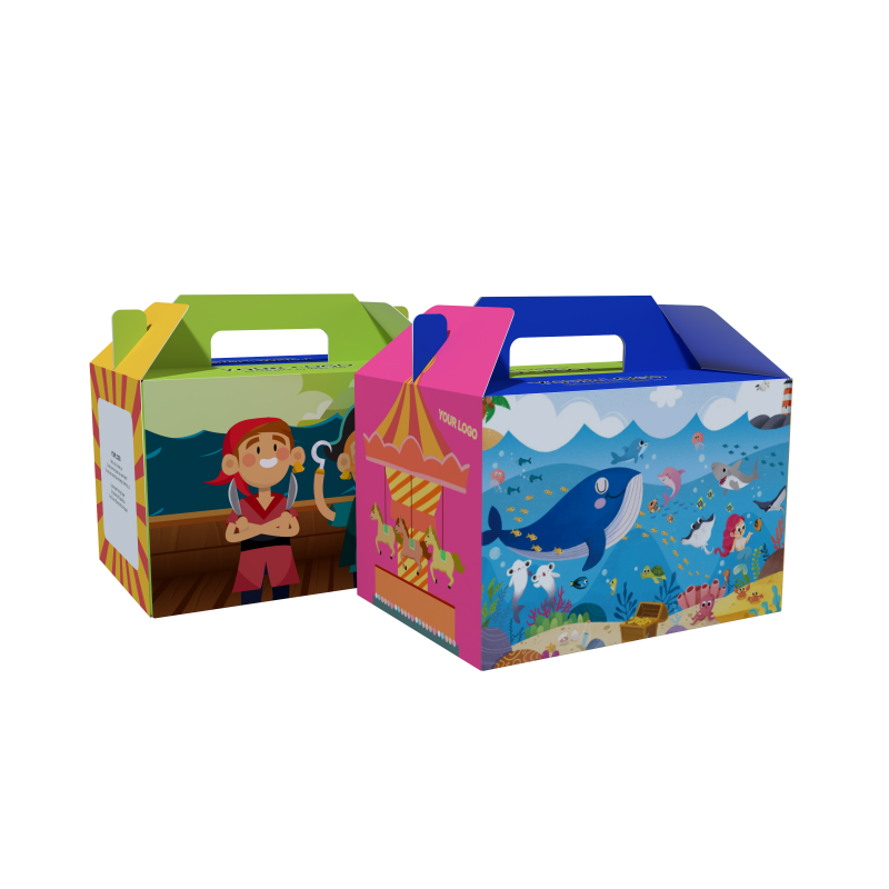 Digital Printing Kids' Meal Paperboard Box Take Away Children Food Box Cookie Candy Packaging Paper Box With Handle