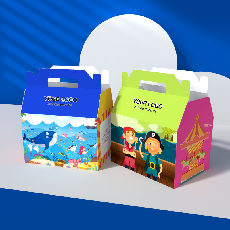 Digital Printing Kids' Meal Paperboard Box Take Away Children Food Box Cookie Candy Packaging Paper Box With Handle