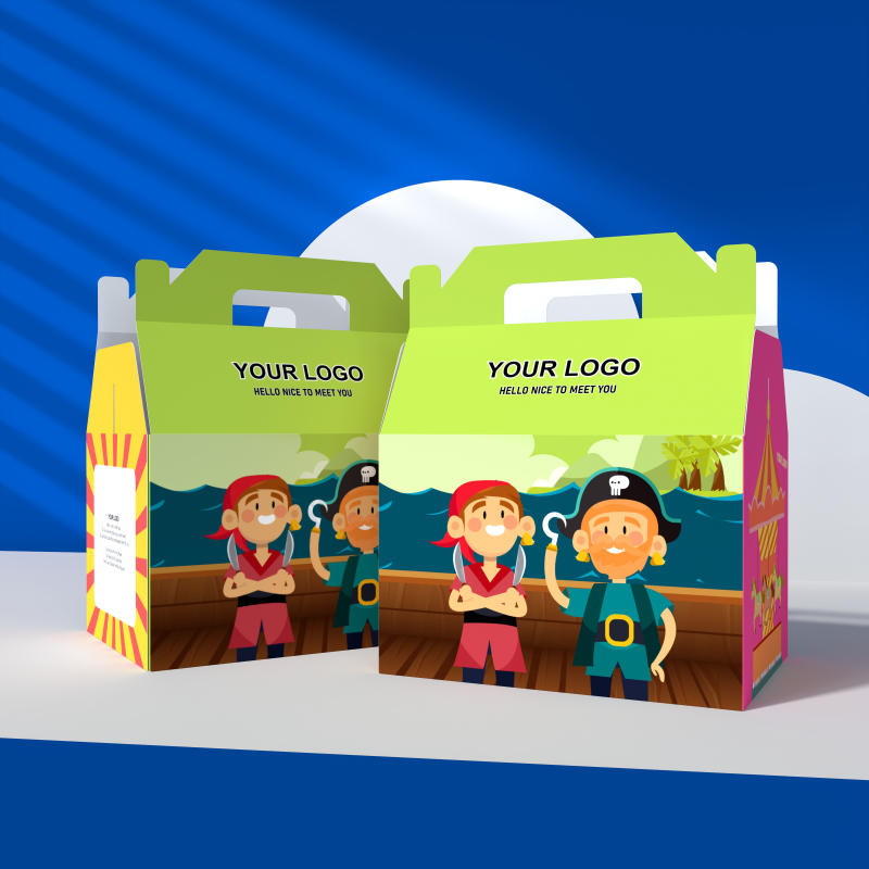 Digital Printing Kids' Meal Paperboard Box Take Away Children Food Box Cookie Candy Packaging Paper Box With Handle