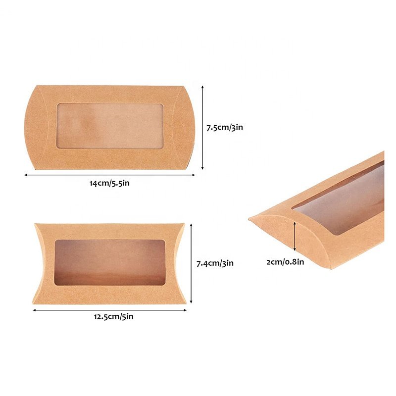 Customized kraft pillow box packaging custom boxes cardboard gift candy pillow box with clear window