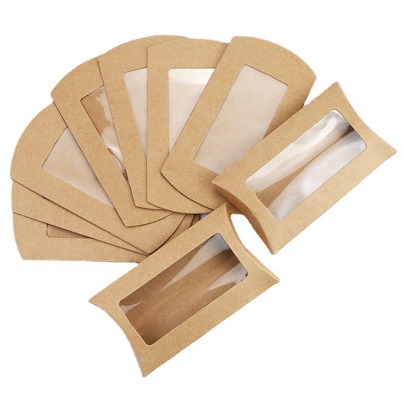 Customized kraft pillow box packaging custom boxes cardboard gift candy pillow box with clear window