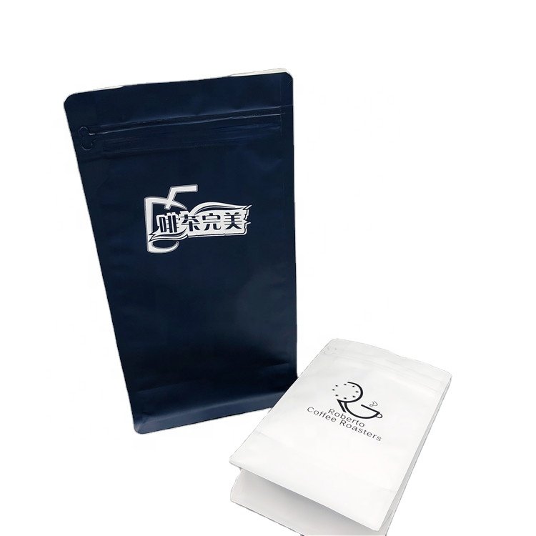 Paper Coffee Bags With Zipper And Vave Flat Bottom Kraft Paper Compostable And Zipper Bolsas Para Cafe Coffee Packaging
