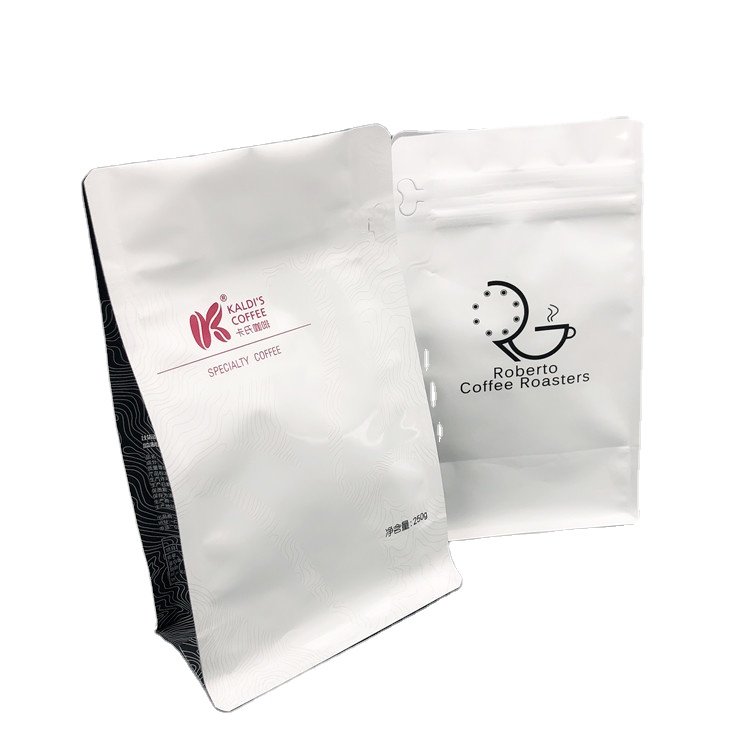 Paper Coffee Bags With Zipper And Vave Flat Bottom Kraft Paper Compostable And Zipper Bolsas Para Cafe Coffee Packaging